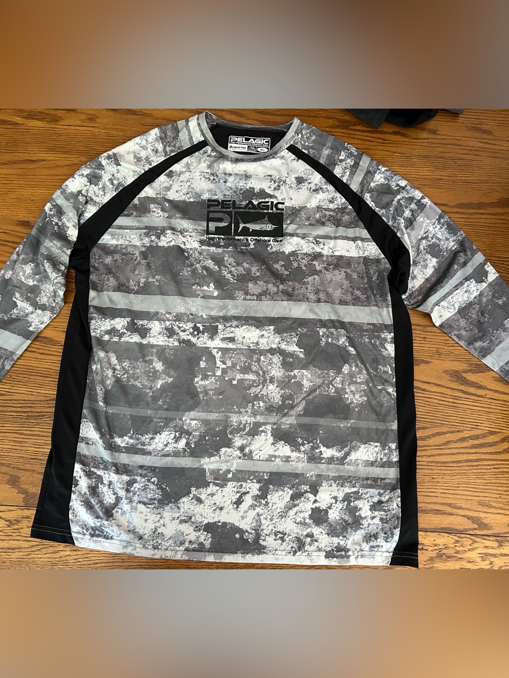 Pelagic Men's Long Sleeve Performance Tee in Black and Gray Camo